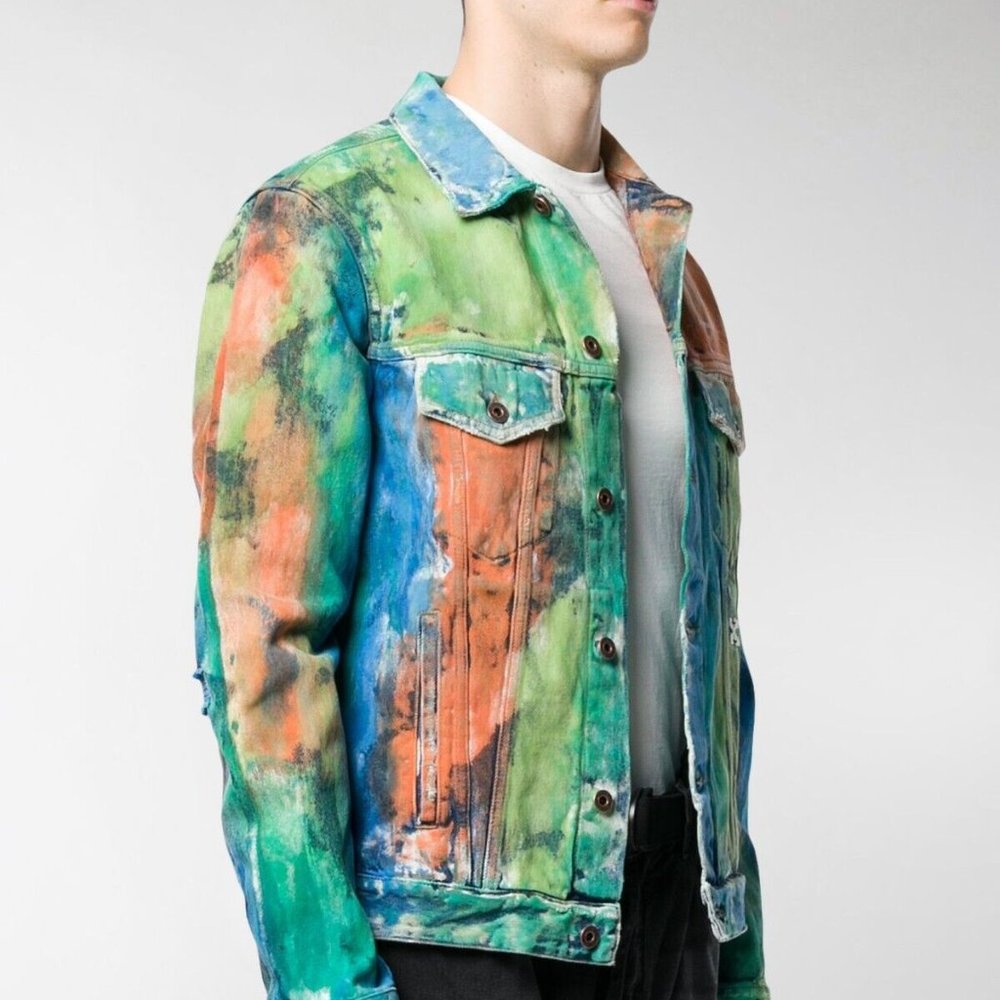 Off-White Painted Distressed Denim Trucker Jacket
